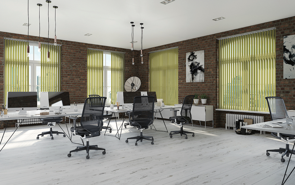 Green vertical blinds for business environments