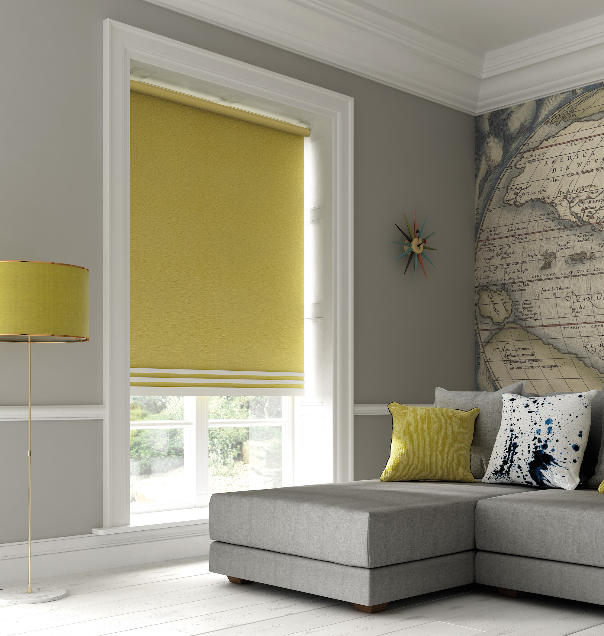 Yellow stripe roller blind