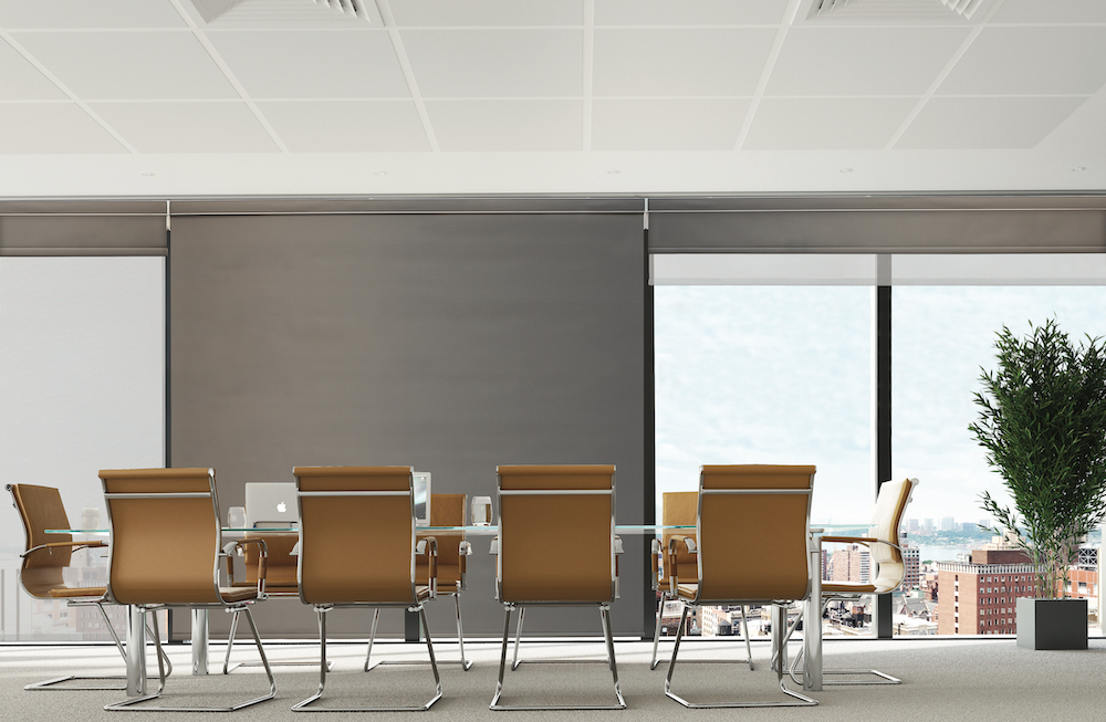 Grey roller blinds for commercial spaces